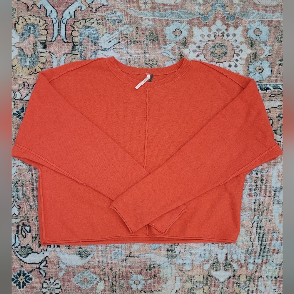 Free People Vibrant Orange Crew Neck Sweater